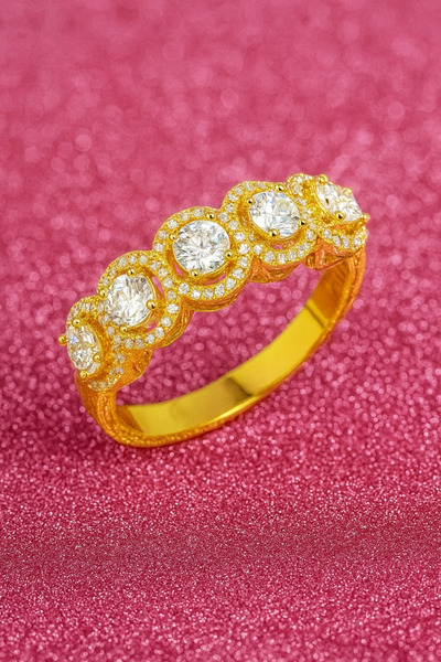 Crystal Diamond Zirconia 14 ayar altın kaplama prenses beştaş yüzük