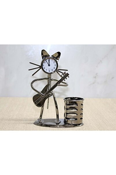 Norino Metal Gitar Çalan Kedi Müzisyen Saat Ve Kalemlik