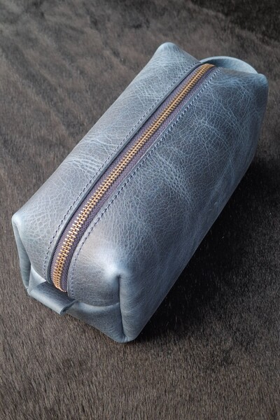 MAT Deri Blue Men's Portfolio Handbag Genuine Leather Daily Travel Shaving Bag