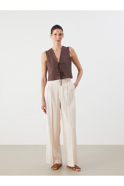 LC Waikiki New Season Bow Linen Blend Women's Classic Vest - S5Q835Z8