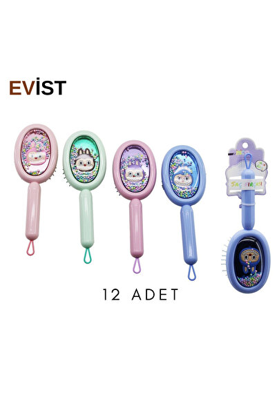 EVİST Evist- (OVAL) فرشاة شعر الأطفال =(PLS) ومشط (ملون بوب مارت مع نافذة وكر...