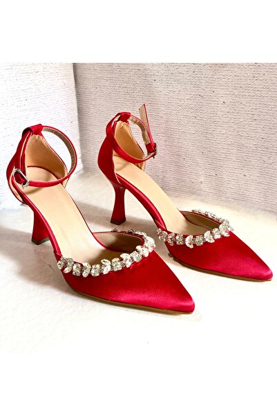 Felisya Butik Kırmızı Saten Kısa Topuklu Abiye Ayakkabı 9 Cm-felisyabutik