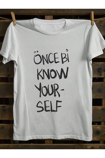 ELNOYA Unisex White Oversize "Know Your Self First" Printed Crew Neck Comfortable T-Shirt