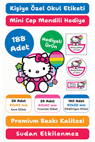 repro design 188 Adet Hello Kitty Kişiye Özel Okul Etiketi Kalem Defter Kitap...