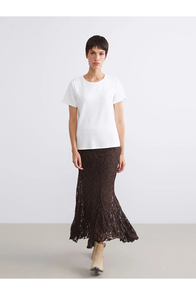 LC Waikiki Brown Crochet Skirt with Elastic Waist