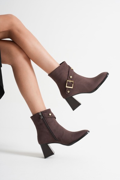 Zerenyus Limanu Premium Women's Bitter Brown Suede Heeled Boots