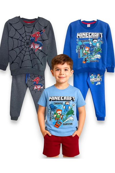 LİTTLE TORTOİSE Boy's 3-Piece Tracksuit and Summer Shorts Set