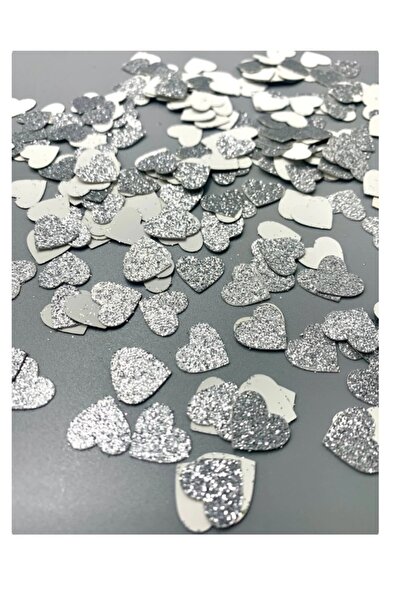 hediyehobihersey Mini Simli Gümüş Kalp Pasta Süslemesi, Yenilebilir Konfeti M...