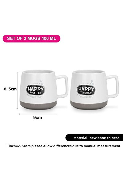 Fissman 2-Piece Printed Coffee Mug 400mL ''HAPPY  TOGETHER'', Ceramic Coffee Mug with Handle