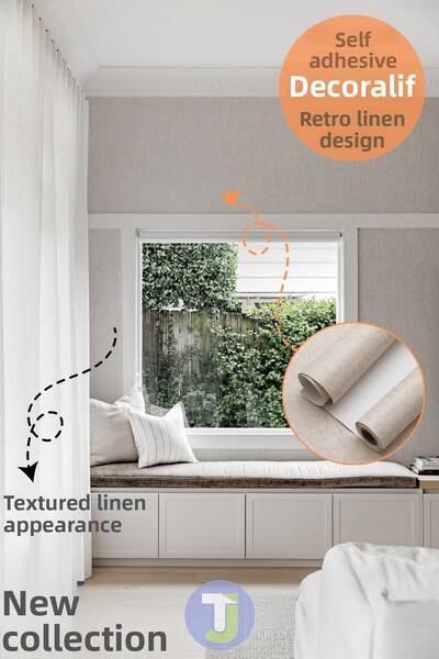 Technojet Self Adhesive Textured Linen Look Kitchen Living Room Wall Cabinet Table Covering 60X500Cm