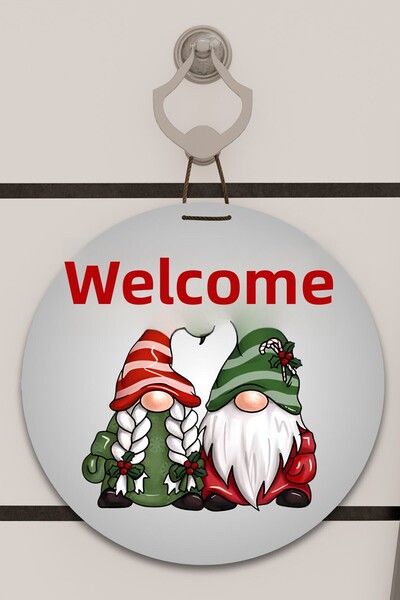 Dormot Home Imprimare digitală gri, model cuplu pitici Ornament pentru ușă, O...