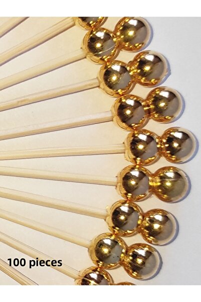Tasarı Mağazası 100 قطعة من أعواد أسنان الكوكتيل الذهبية المزخرفة باللؤلؤ الم...