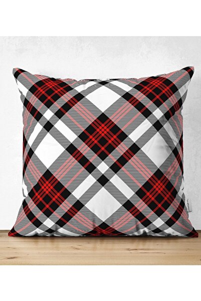 Realhomes غطاء وسادة من جلد الغزال المزخرف بنمط منقوش على الوجهين باللون الأح...