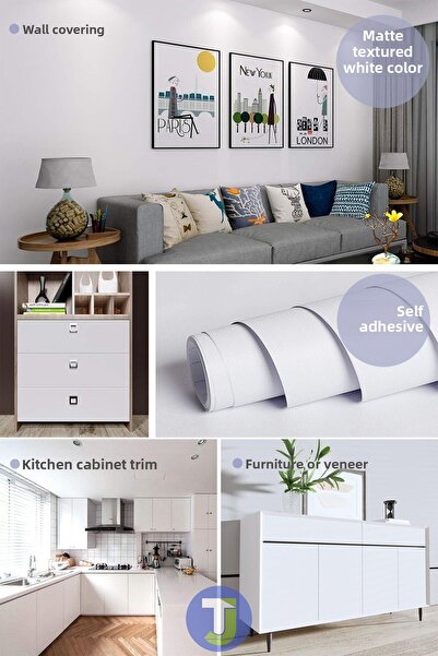 Technojet Αυτοκόλλητο Ματ Λευκό Ντουλάπι Τοίχου Μπάνιου Κουζίνας και Επιτραπέζιο Φινίρισμα 60cmX500cm