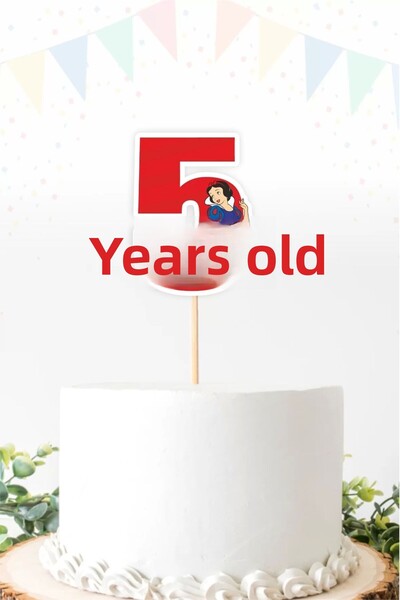 neşeli günlerim سنو وايت تحت عنوان 5 (خمسة) تزيين الكيك بعمر 5 سنوات * ورق سميك