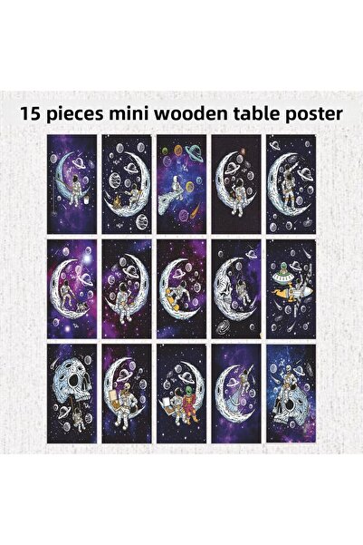 Hayat Poster Space and Astronaut Fun Science Mdf Wood Poster Painting Set 15 Pcs
