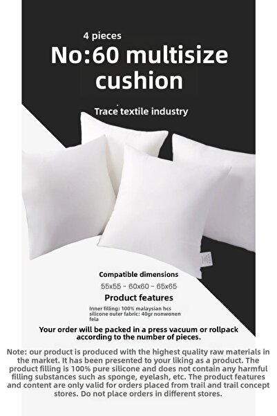 İzgi Concept 4 bucăți pernă pernă interioară 3 perne umplute cu silicon pur, potrivite pentru dimensiunile 55x55 - 60x60 - 65x65