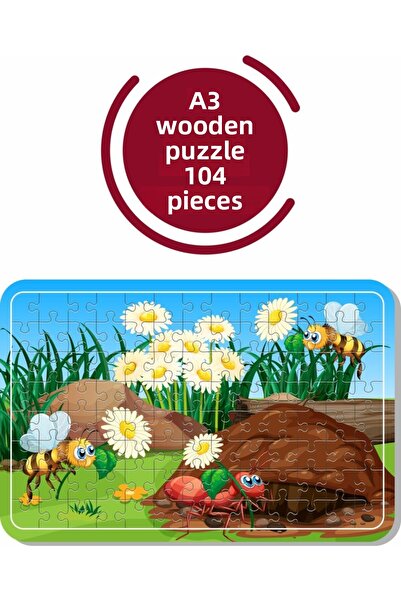 Baskı Atölyesi Cute Bees And Ant A3 104 Piece Wooden Puzzle