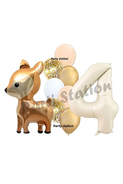 Parti Station مجموعة بالونات غزال بعمر 4 سنوات - مجموعة عيد ميلاد لطيفة على ش...