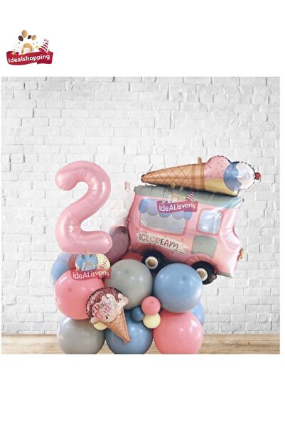 Bkmc Голям камион за сладолед, розов, 2-годишен, фолиран, много сладък стек о...