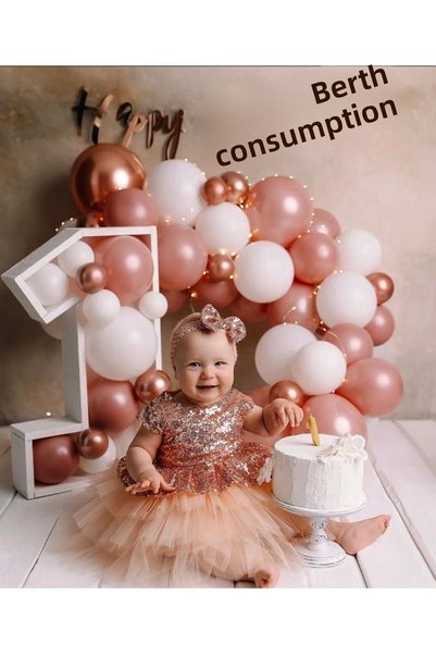 Çemrek Süs Parti White Salmon and Chrome Rose Mini Balloon Chain Set 50 Ballo...