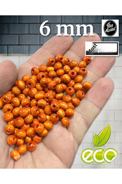 Flea Market Pachet economic 500 grame 6 mm margele din lemn - PORTOCALIU - (M...