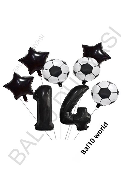 BAL10 DÜNYASI Star Number Football Ball Patterned Foil Balloon Set Age 14