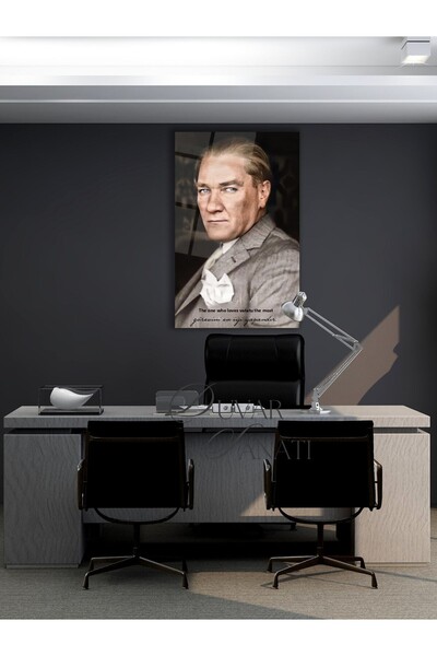 duvarsanatı Mustafa Kemal Ataturk și citatele sale, pictură pe sticlă, decor ...