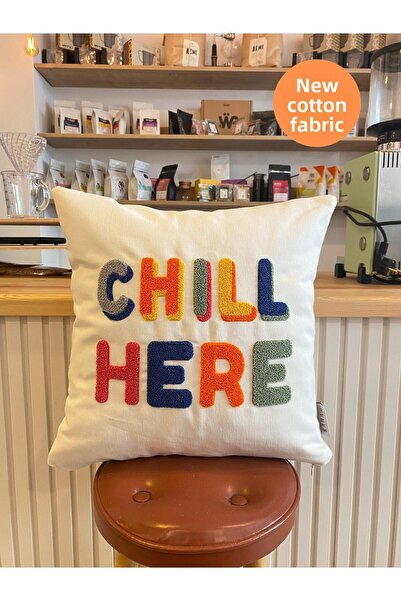 RahanDesign Față de pernă din bumbac brodată Chill Here Punch - 43*43cm - Faț...