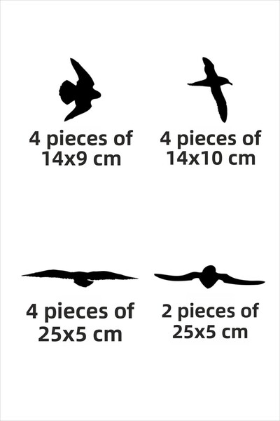 TRC TRAFİK Λευκό διακοσμητικό αυτοκόλλητο - Πουλιά που πετούν μπροστά στο παράθυρο (14 φιγούρες)