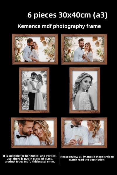 bymat 6 Pieces 30x40 Frame - Kemenç Frame - A3 Frame - MDF Multi Photo Frame