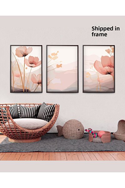 çınararthome 3 Piece Floral Wall Painting Framed Poster