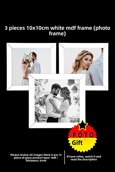 yhfoto 3 Pieces 10x10 Frame - White Frame - Mini MDF Square Photo Frame