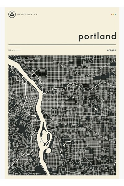 Universal Διακοσμητική ξύλινη αφίσα με τον χάρτη του Πόρτλαντ