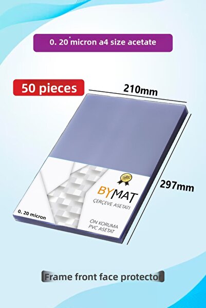 bymat 21X30 cm Pvc - A4 Frame Front Face Guard - 50 Pieces Photo Protector - Acetate 0.20 Micron
