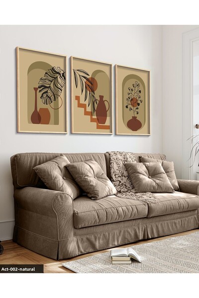 Evinemoda 3 Piece Bohemian Style Vase Flower Wooden Framed Painting