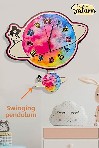 RETROGO ساعة حائط متأرجحة متحركة على شكل كواكب جالاكسي من ساتورن جيرل