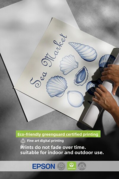 Postifull Black Framed Poster, Sea Market, Illustration, Blue Color Poster, 2025 Summer Selection, No:109582