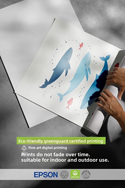 Postifull Wooden Framed Poster, Whale, Illustration, Blue Color Poster, Summer Selection 2025, No:109622