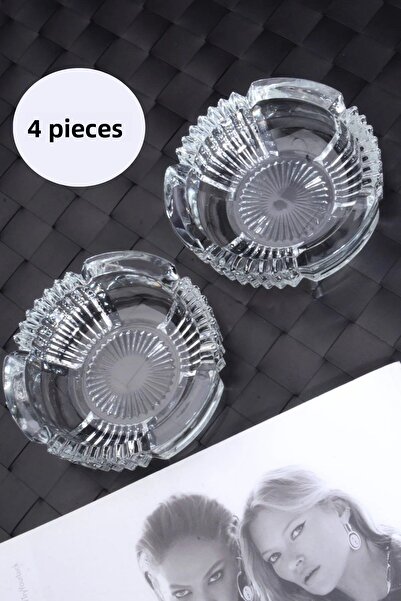 Bev Kitchen 4 Pieces Glass Crystal Luxury Ashtray - Round Ash Plate