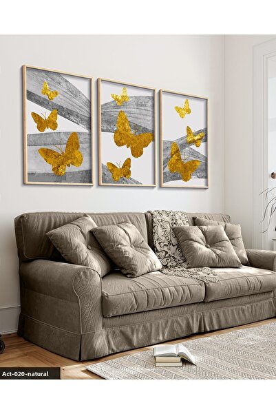 Evinemoda Златни пеперуди абстрактен фон картина в дървена рамка от 3 части ACT