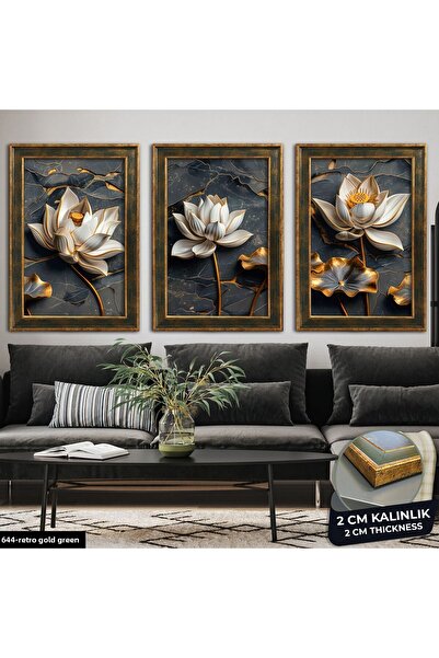 Evinemoda 3D Floral Background - 3 Piece Framed Painting Cvplk