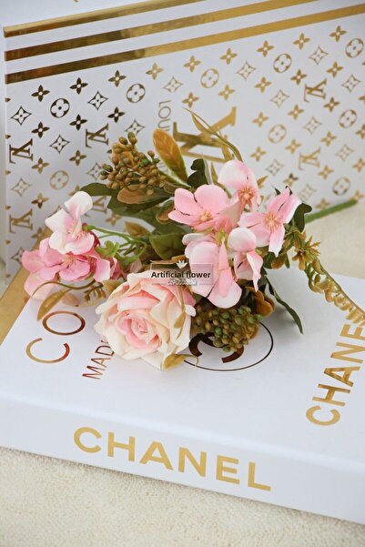 Yapay Çiçek Deposu باقة وردة كوبية صناعية صغيرة مزخرفة باللون الوردي الفاتح