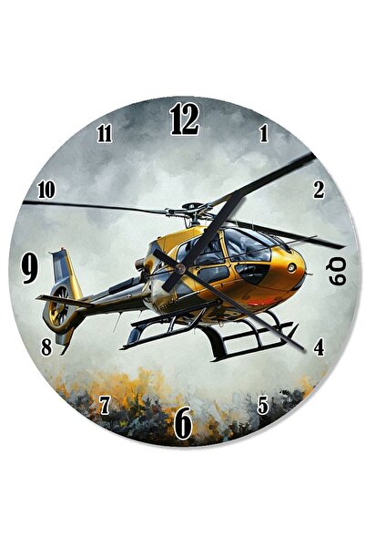 karizmart ساعة حائط بتصميم خاص على شكل طائرة هليكوبتر صفراء في الهواء