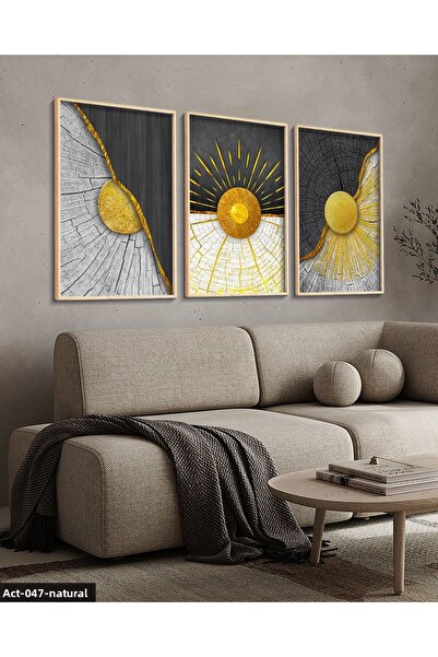 Evinemoda Abstract Gold Vein Pattern 3 Piece Wooden Framed Painting Act