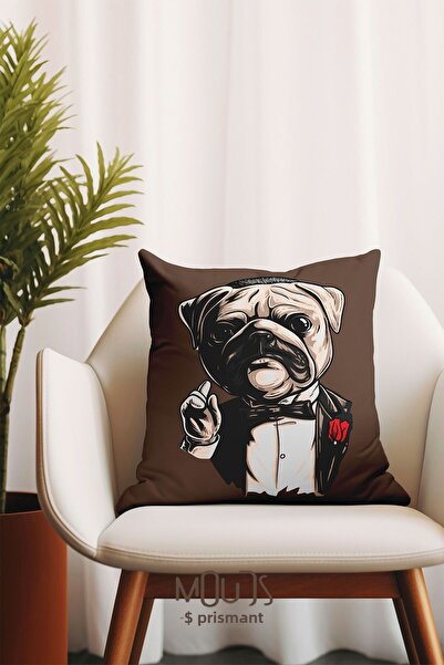 Moud's Husa de perna cu o singura aruncare cu model Pug maro imprimata fata-v...