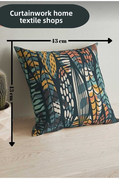 PerdeYap1980 Colorful Feathers Patterned 4-Piece Digital Printed Throw Pillow Cover 43 X 43 cm 002