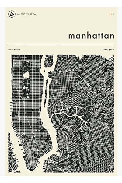 Universal Διακοσμητική ξύλινη αφίσα με χάρτη της Μανχάταν