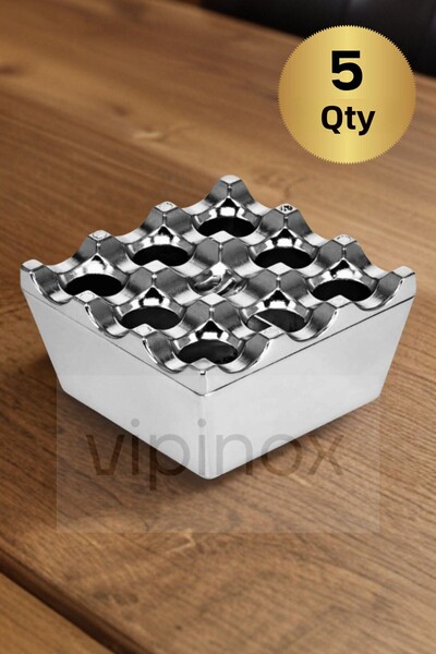 Vipinox 5 قطع من منفضة سجائر من الحديد الزهر مع غطاء منفضة سجائر معدنية مثقوبة لمطعم الفندق والمقهى