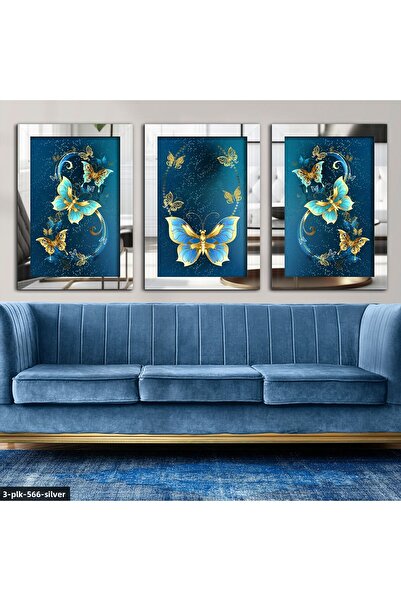 Evinemoda Butterflies Silver 3 piese de masă cu oglindă din plexiglas